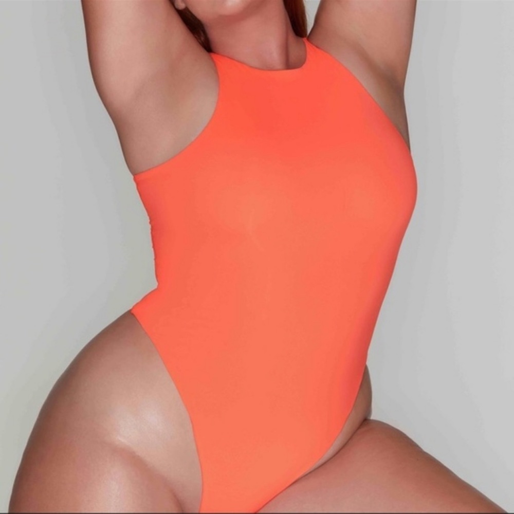 Skims FITS EVERYBODY High Neck Bodysuit - Neon Coral
